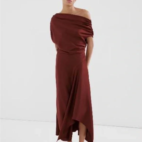 Mango Navy Asymmetrical Cowl-Neck Dress - Picture 3 of 8